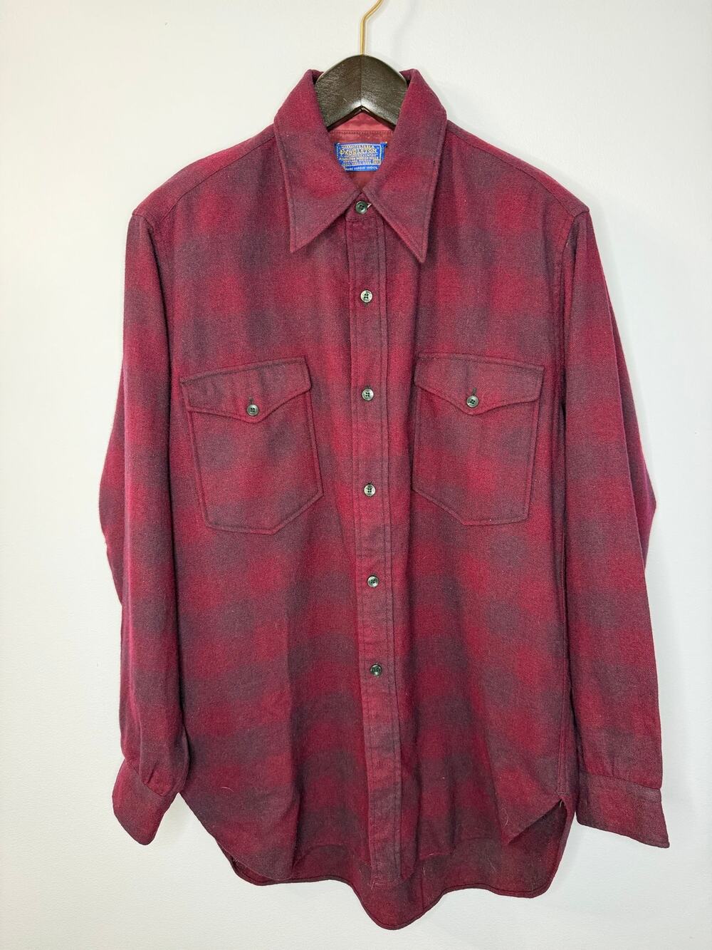 Vintage 70s Pendleton Western Wool Red Paid Shirt Men's Made in the USA